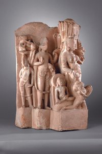 ヴィシュヌのガダとの付き添い、10〜11世紀（砂岩） 作： Indian School