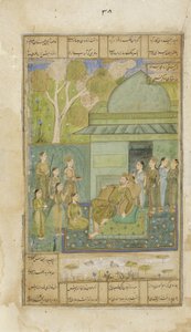 グリーンパビリオンのバーラムグル、1690年頃（不透明なトイレと紙に金色） 作： Indian School