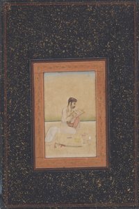 眼鏡をかけた画家Behzad（紙にインク、カラー、ゴールド） 作： Indian School