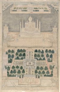1790〜1810年のアグラでのタージマハルの鳥瞰図 作： Indian School