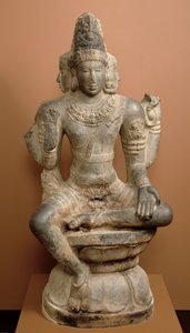 ブラフマー、チョーラ王朝（ジェッソと赤い色素の痕跡がある花崗岩） 作： Indian School