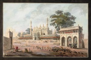 Chandni ChowkとMunny Begumのモスク、Murshidabad、1795年頃（紙に水彩）