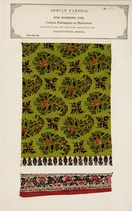 1866年に出版されたジョンフォーブスワトソンによる、インドの繊維製造業者のコレクションからのベンガルのFuttygurghからのコットンパレンポアまたはベッドカバーサンプル 作： Indian School
