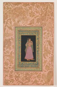 宮廷婦人、ムガル朝、アウラングゼーブの治世、1660-1700年頃（紙に水彩、インク） 作： インドの学校