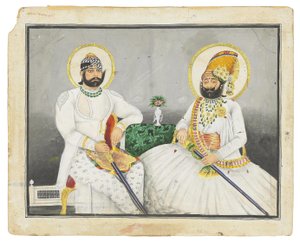 ジャスワントシンジとタハットシン、ジョードプルの二重肖像、19世紀半ば 作： Indian School