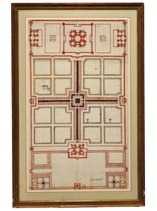 北インド、アグラのタージマハルの庭園の初期の概略計画、1805年頃 作： Indian School