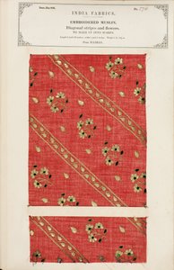 1866年に出版されたジョンフォーブスワトソンによる、インドの繊維製造業者のコレクションからのマドラスからの刺繍されたモスリンサンプル 作： Indian School