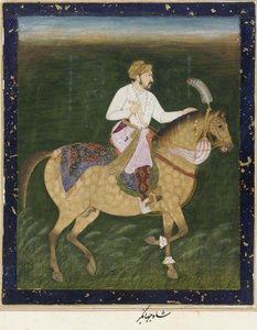 ジャハンギールの馬術の肖像画、デタッチアルバムフォリオ、絵付き、1900年頃 作： Indian School
