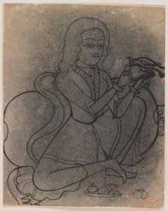 オウムの餌やり、1780年頃のヨーロッパの少女 作： Indian School