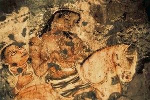 馬の背に乗った女性の図 アジャンタ石窟群壁画（1番） グプタ時代・5～6世紀（絵画 作： Indian School