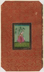鹿を持つ少女、1875-1900（紙に不透明なトイレと金） 作： Indian School
