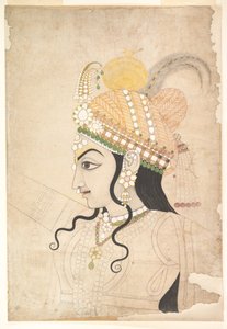 クリシュナの頭：ラスリラの壁画の漫画、1800年頃（紙にインクと水彩） 作： Indian School