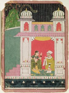 パビリオンのヒロインと彼女の恋人、1640〜50年頃（紙にインクとトイレ） 作： Indian School