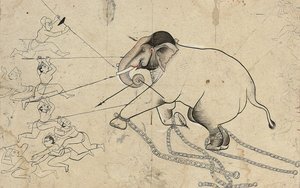 イサルダまたはコタの象の飼いならしの準備図、1720年頃 作： Indian School