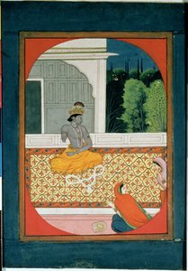クリシュナは花輪を捨てます。 19世紀のビハリラールのサットサイのイラスト 作： Indian School