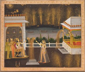 ディワリを祝う婦人たち 1760年頃 不透明水彩・金・紙 作： インドの学校