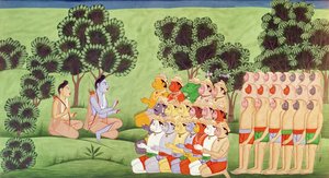 ラーマヤナから猿軍の首長に相談するラクシュマナ 作： Indian School