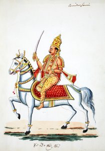 手に剣を持つ彼の馬のデヴァダッタにカルキ卿（紙にトイレ） 作： Indian School