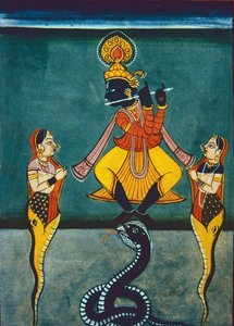 クリシュナ神 （ガッシュ、水彩、紙） 作： Indian School
