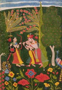 森を抱きしめる恋人たち、ブーンディ、1650年頃（ベラムのガッシュ） 作： Indian School