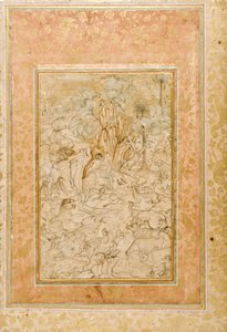 荒野のマイヌン、1595年頃（不透明なトイレと紙の上の金） 作： Indian School