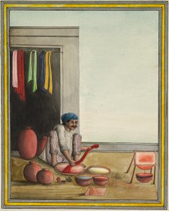 布を染める男、1830年代初期（紙にインク、彩色） 作： Indian School
