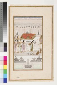 マノハールは父親の腕に倒れる、1710年頃 作： Indian School