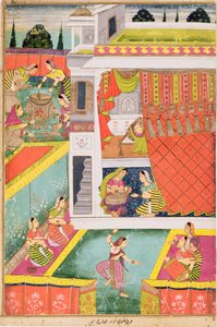 子供、おそらくオーランガバード、デカンの誕生を祝うミニチュア絵画（バフ紙に不透明なミネラルカラー） 作： Indian School