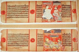 Ms 55 65 fol.90 グジャラート派の「Kalakacharya Katha」の2ページ（紙にグワッシュ） 作： Indian School