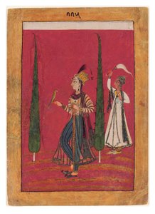 ムガール王女の庭、1700年頃（不透明なトイレ、紙の上に金と銀） 作： Indian School