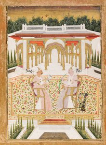 Nawab Mir Alam BahadurとRaja Chandu Lal Bahadur、1800年頃（紙に不透明なトイレと金）