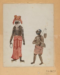 さまざまな職業のインド人を示す9つの画像のセットの1つ（紙にトイレ） 作： Indian School