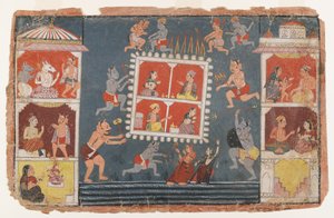 分散したバガヴァタプラーナシリーズのページ、c.1610-1650（紙に不透明なトイレ） 作： Indian School