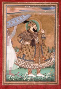 ゴルコンダのスルタンアブールハサンの肖像、立って、1675年頃（不透明なトイレと紙に金色） 作： Indian School