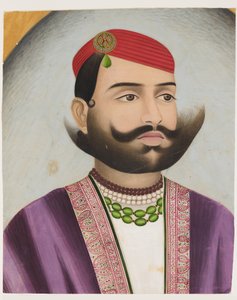 男性の肖像、おそらく20世紀初頭（厚紙にグワッシュ） 作： Indian School