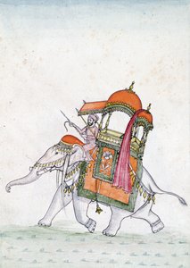 19世紀初頭、象に乗った男の肖像（紙にトイレ） 作： Indian School