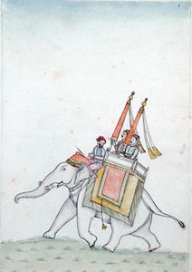 象に乗る王子の肖像 19世紀初頭 水彩・紙 作： Indian School