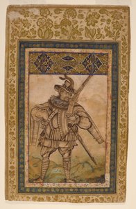 ポルトガル海軍大将アルバカーキの肖像、c.1615（不透明なトイレと紙に金） 作： Indian School