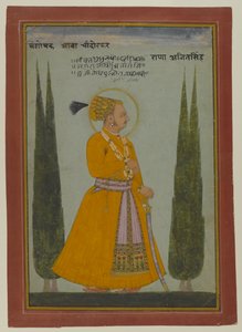 マルワールのマハラジャアジットシンの死後の肖像画、1762年（紙にトイレ）