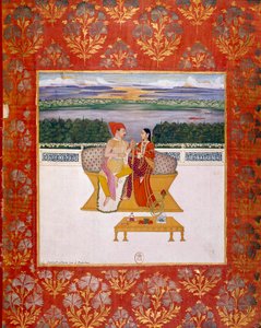 スジャクーリカン王子と女性。ラクナウの学校で作られたインドの細密画。1760年 パリ、B.N. 作： Indian School