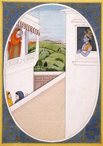 お互いの美しさに魅了されたラダとクリシュナ、1785年頃 作： Indian School