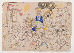 コタのラージャラムシンIIとウダイプールのラムキシャンシン、1850年頃（紙にインクと色）cm） 作： Indian School