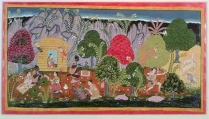 「ラーマーヤナ」からのラーマとシーター、ラージャスターン州サヒブディン学校 作： Indian School