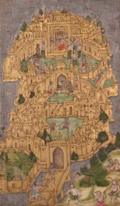 ランカの黄金の城塞、1610年頃（不透明なトイレと紙に金） 作： Indian School