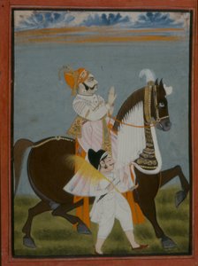 1820年に乗ったサルンバーのラワットビムシン 作： Indian School