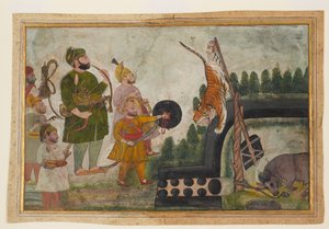 罠にかかったトラを検査するラワット・ゴクル・ダス 作： Indian School