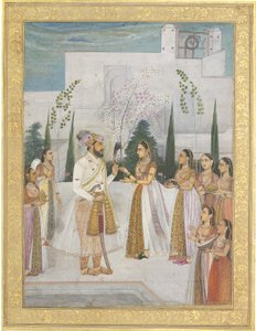 シャー・ジャハーンが王女に宝石を贈る 作： Indian School