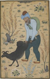 羊飼いと山羊、ムガール朝（綿の色） 作： Indian School