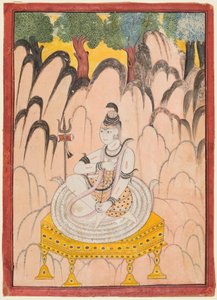風景の中の玉座に座るシヴァ神、1760年頃、紙に彩色 作： Indian School