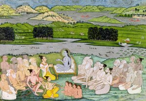 ラージャスターン州サドゥスのコンコースに説教するシュリスクデブ、1757年頃 作： Indian School
